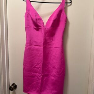 Fuchsia V-Neck Mini Dress - Sleek Women’s Party Dress